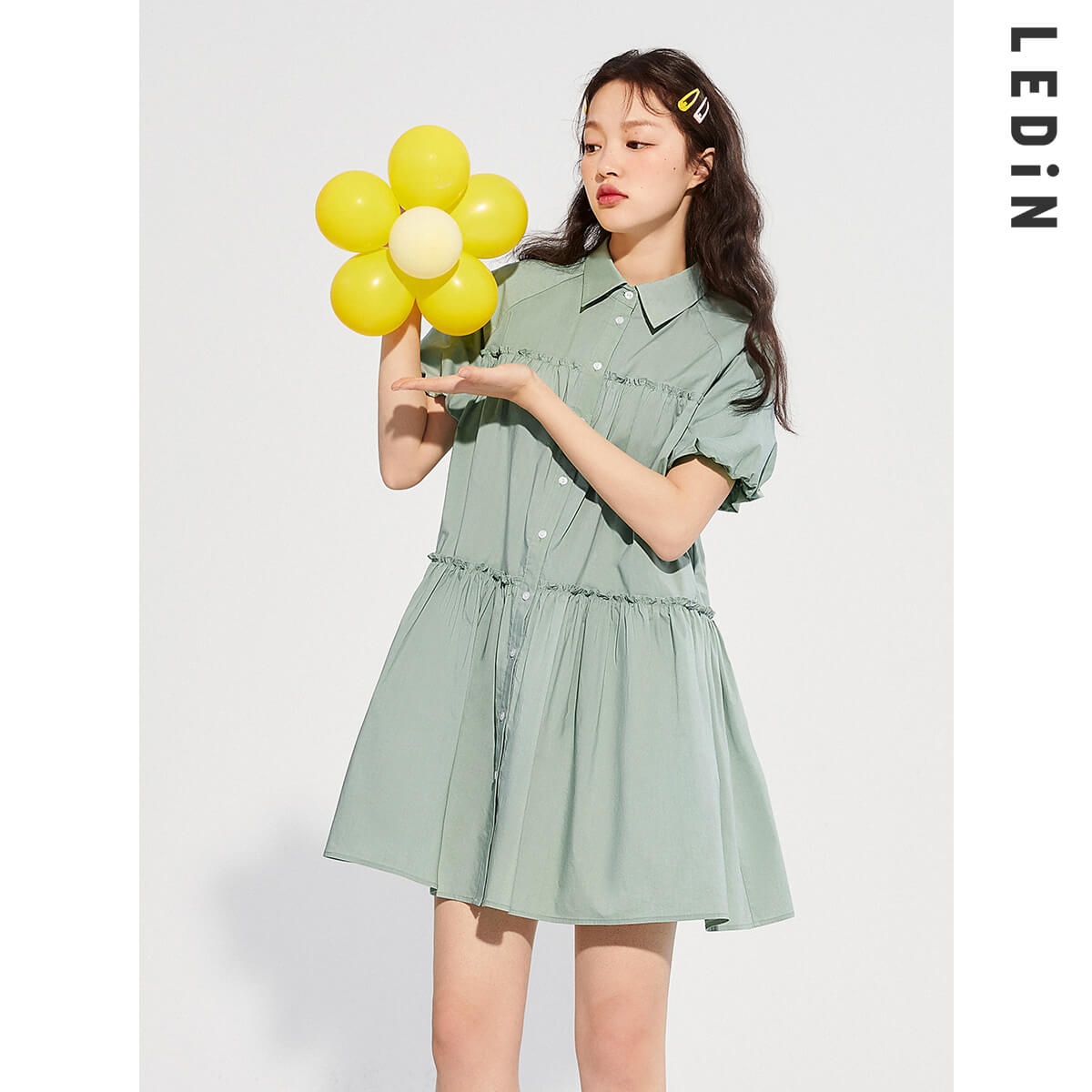 可愛連衣裙2024早春少女心俏皮印花T卹連衣裙